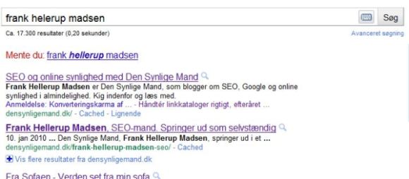 Screenshot af Stavefejl1-korrektion på Google.dk