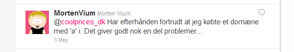 Morten Vium brokker sig på Twitter over sit domæne med ø i.